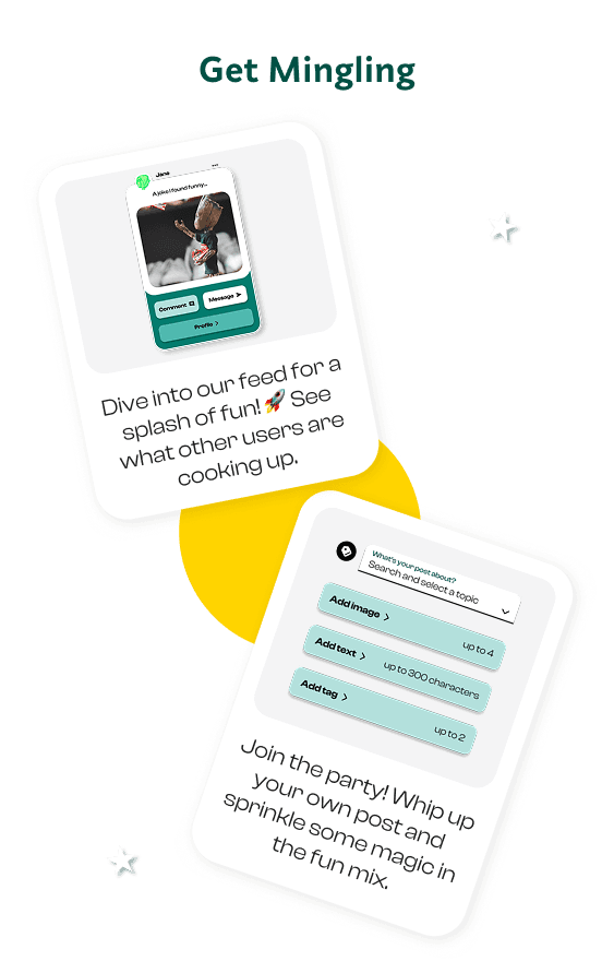 LoveAbility Mingling feed and create-post onboarding board